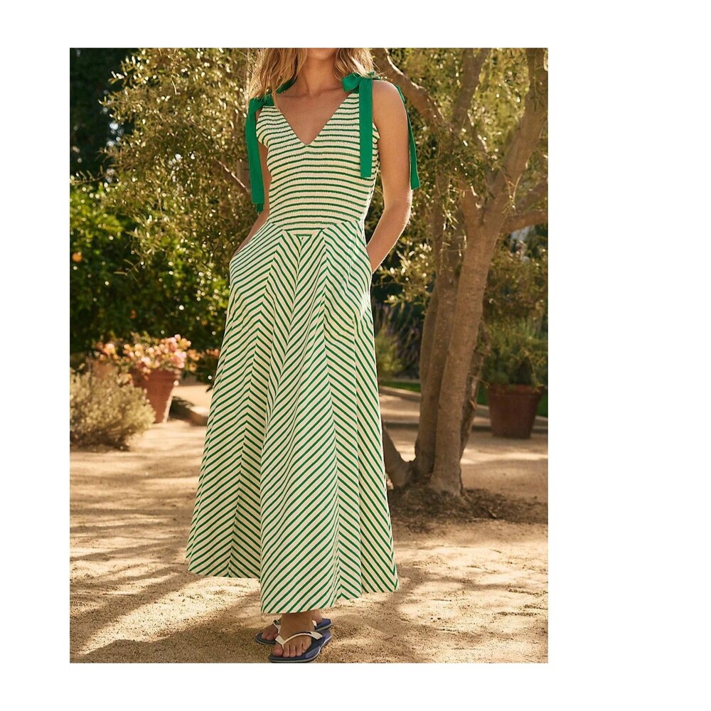 Free People Free-Est Cecelia Midi Dress Striped Printed Smocked Cotton XS 287157